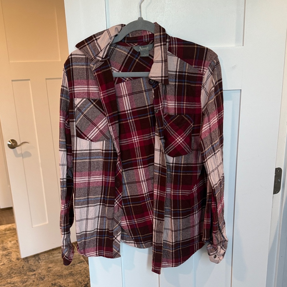 Natural Reflections Red and Pink Plaid Button Down Shirt